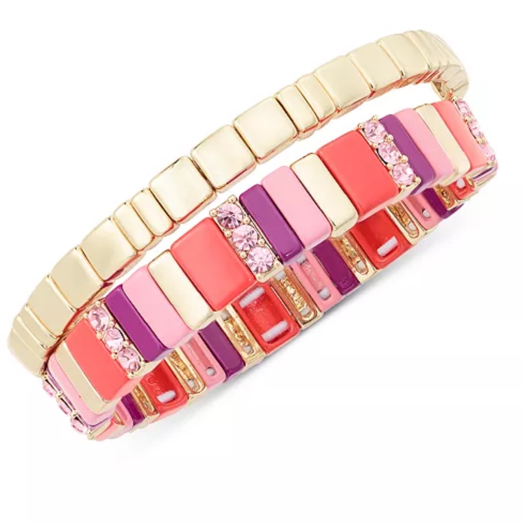 On 34th Gold-Tone 2-Pc Set Pav Multicolor Bar Stretch Bracelets 29$